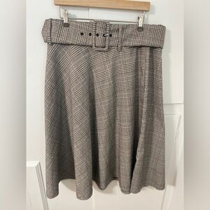 Belted midi plaid skirt